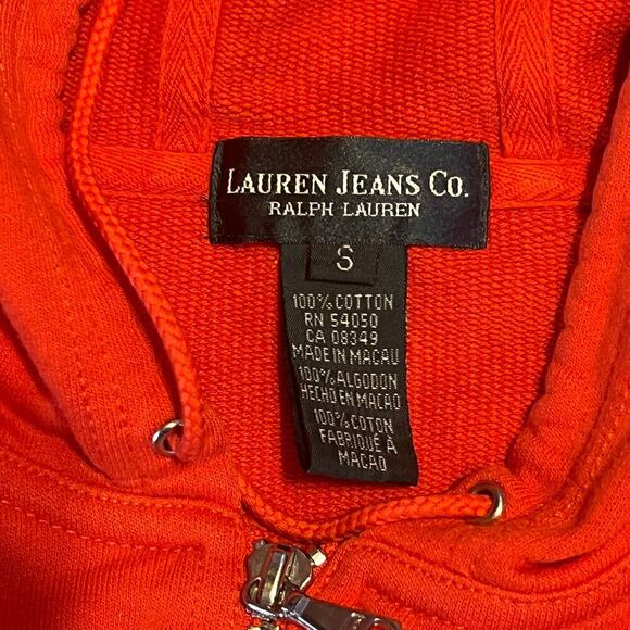 Lauren Jeans Co Full Zip Hoodie Orange Jacket.  Women's Size Small - Picture 3 of 6